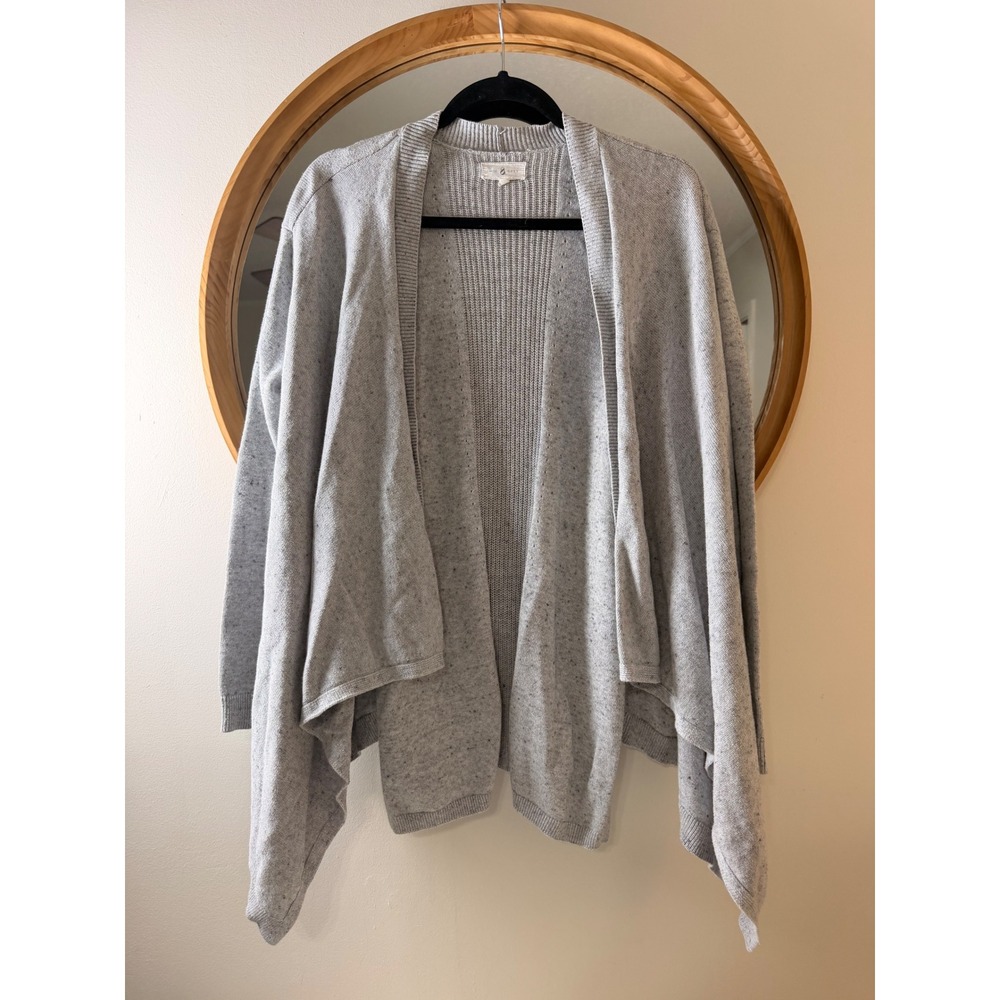 Lou & Grey Cardigan‎ Women XS Grey Excellent Waterfall Open Front Pointelle Knit